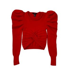 F21 Cherry Red cropped puff sleeve sweater small